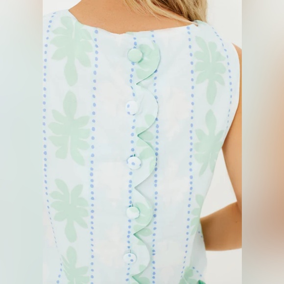 SAIL TO SABLE X SARAH & MOLLY Cool Blue Cabana Stripe Scalloped Short Set Small - Picture 4 of 13